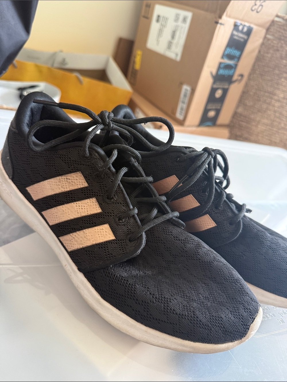 adidas Men’s Black Sneakers with Cream Stripes